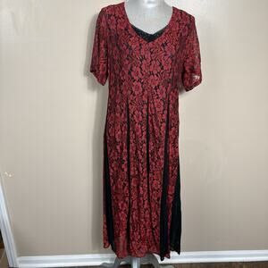 Olivia Petite Red Black Lace Maxi Dress Women's SP Short Sleeve Evening Gothic